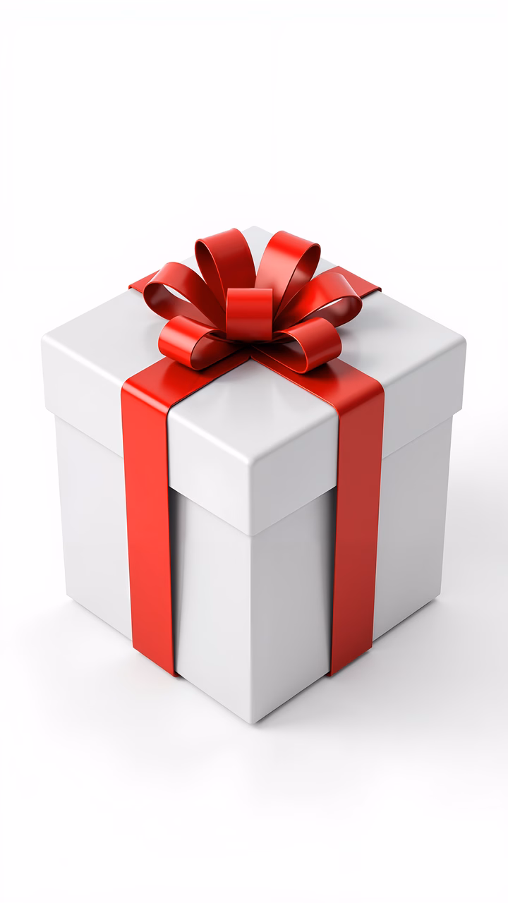 A festive gift box with a red ribbon, ideal for holiday celebrations.