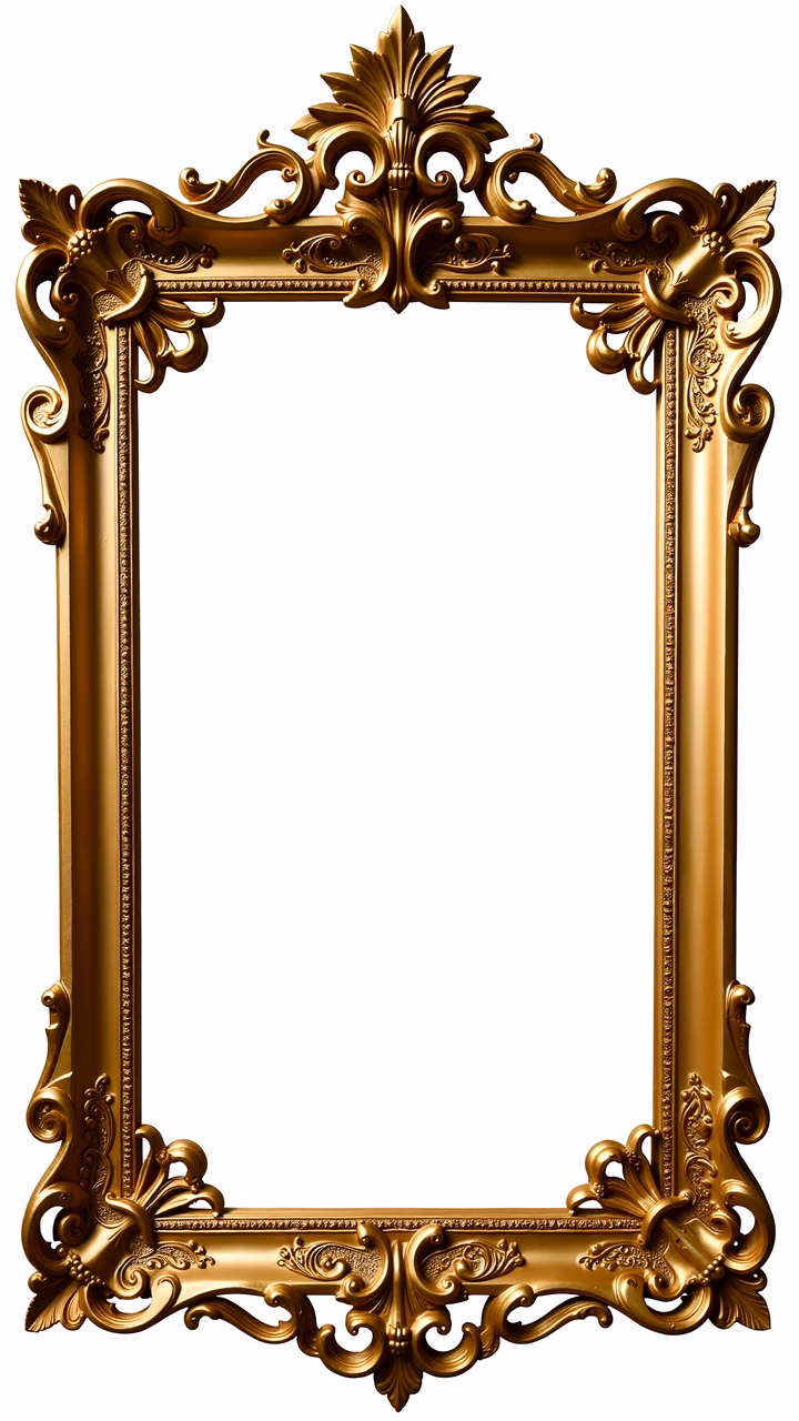 Elegant golden ornate frame with intricate details for enhancing artwork or photos.