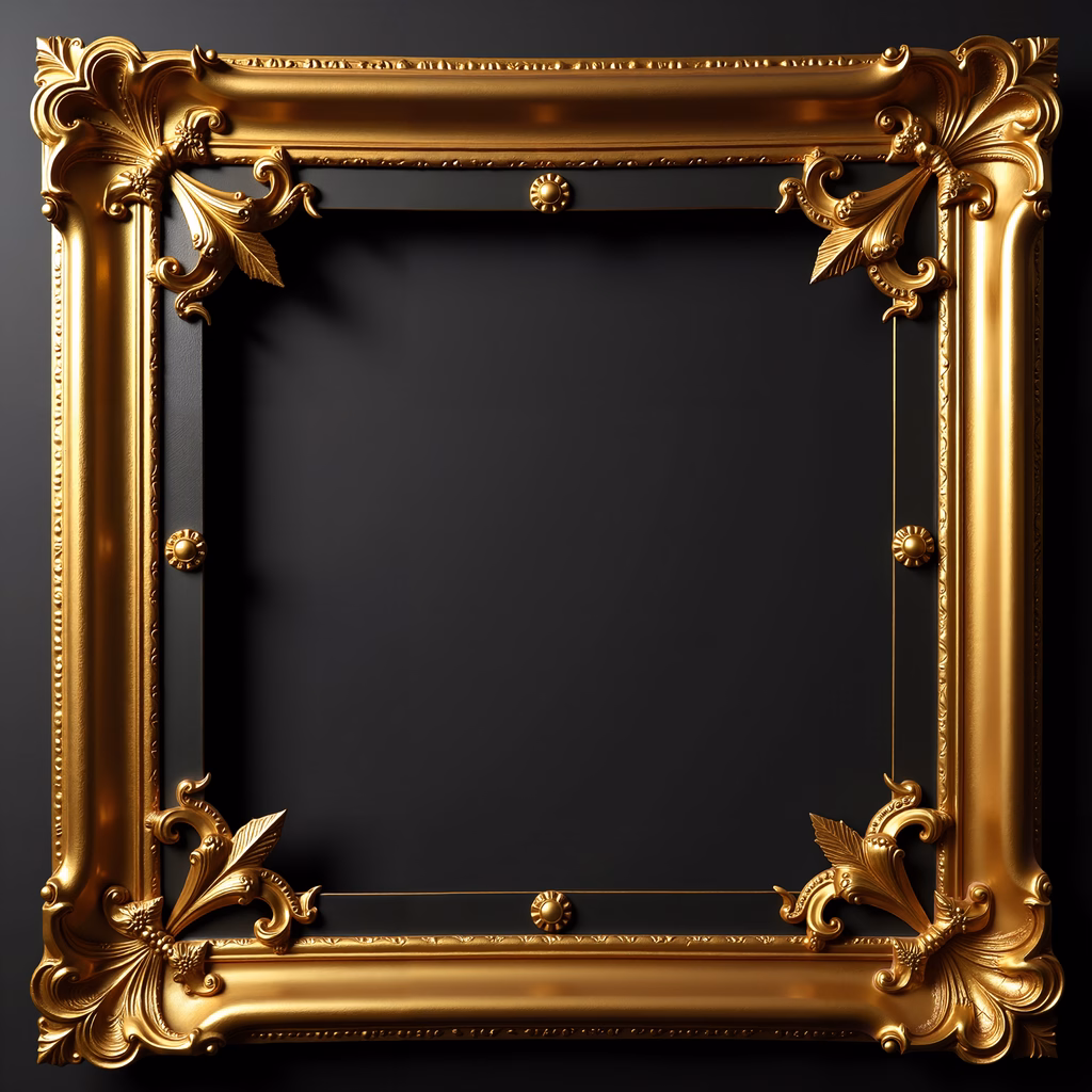 Luxurious golden ornate frame against a dark backdrop
