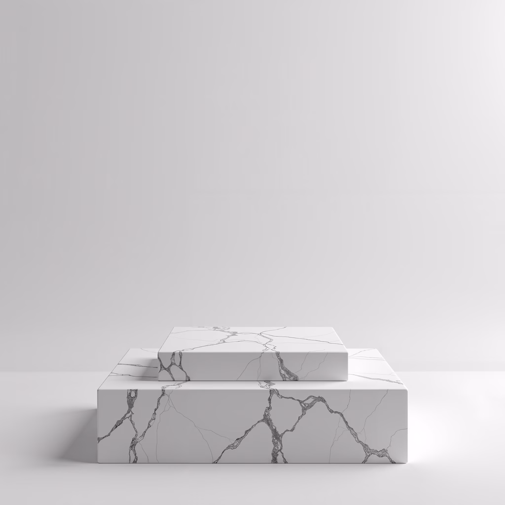 Minimalist marble podium on a white background, emphasizing elegance and simplicity.