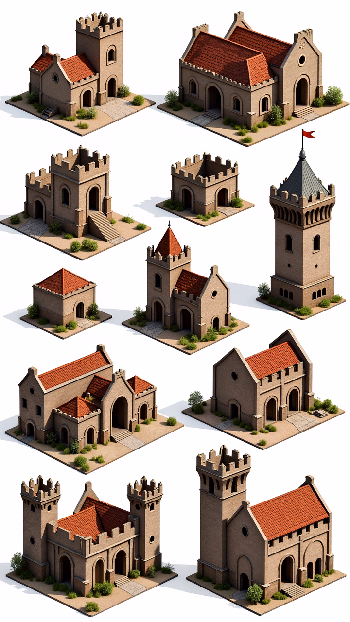 Detailed medieval castle illustrations showcasing architectural elegance and historical charm.