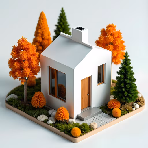 Modern House with Vibrant Autumn Trees