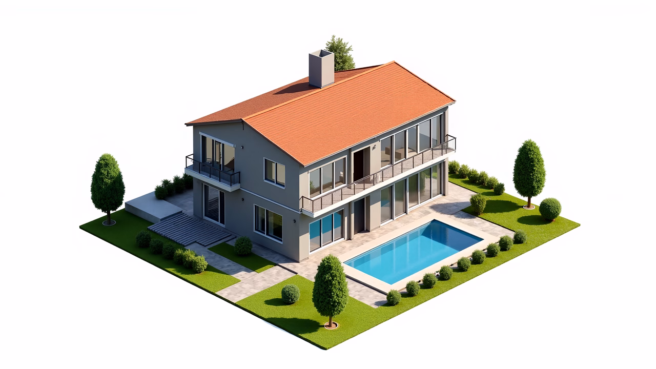Modern villa with sleek design and luxurious surroundings.