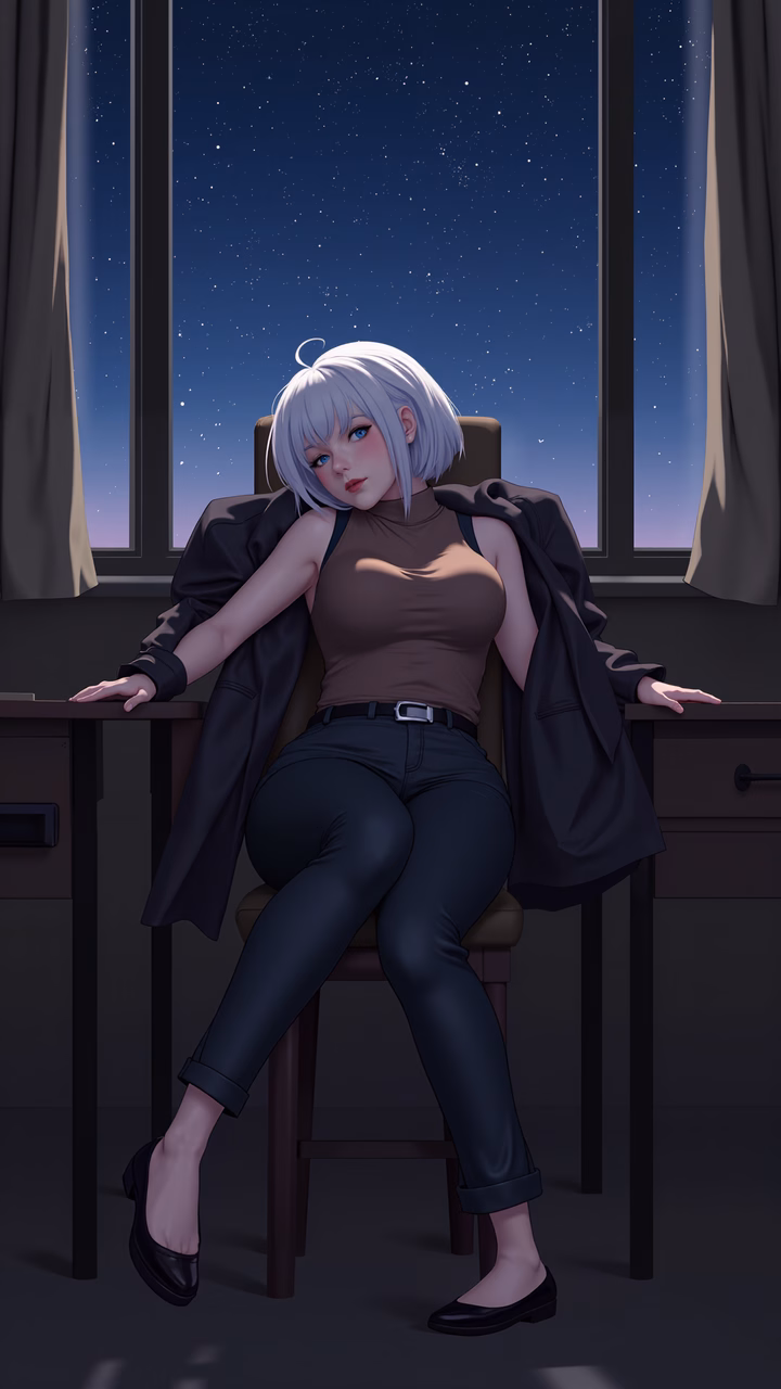 Casual character relaxing under a starlit sky, evoking a sense of peace and introspection.