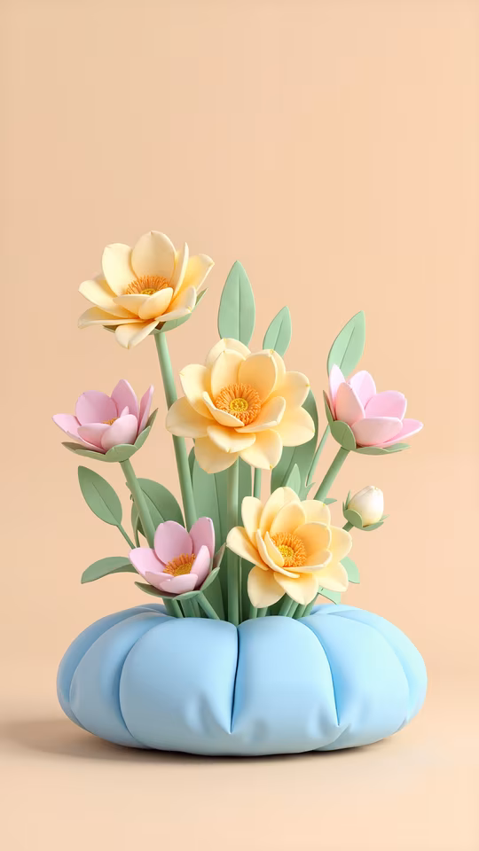 Pastel Flowers in Blue Pot