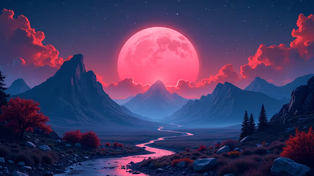 Pink Moonlit Landscape