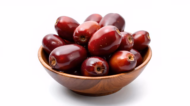 Red Dates in Wooden Bowl