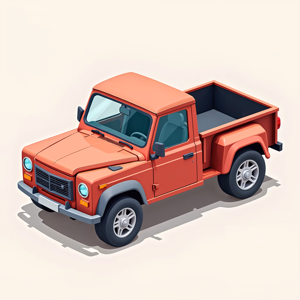 Vibrant red pickup truck illustration with clean lines and modern design.