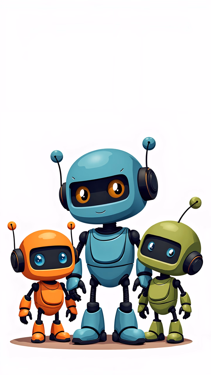 A cute family of robots in pastel hues, perfect for kids!