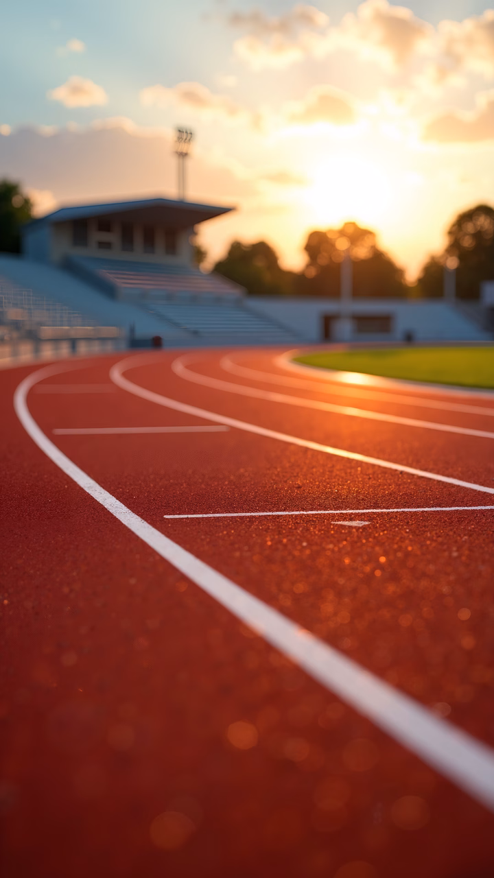 A peaceful sunset over a running track, blending tranquility and sport.