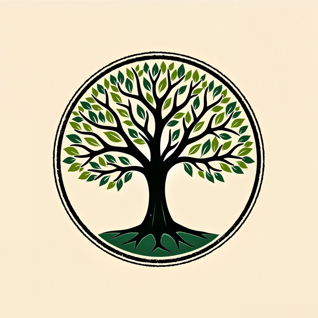 Stylized tree of life illustration symbolizing growth and resilience.
