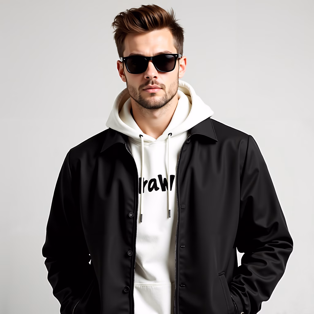 Urban fashion portrait showcasing bold style and sophistication.