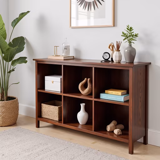 Wooden Bookshelf with Minimalist Decor