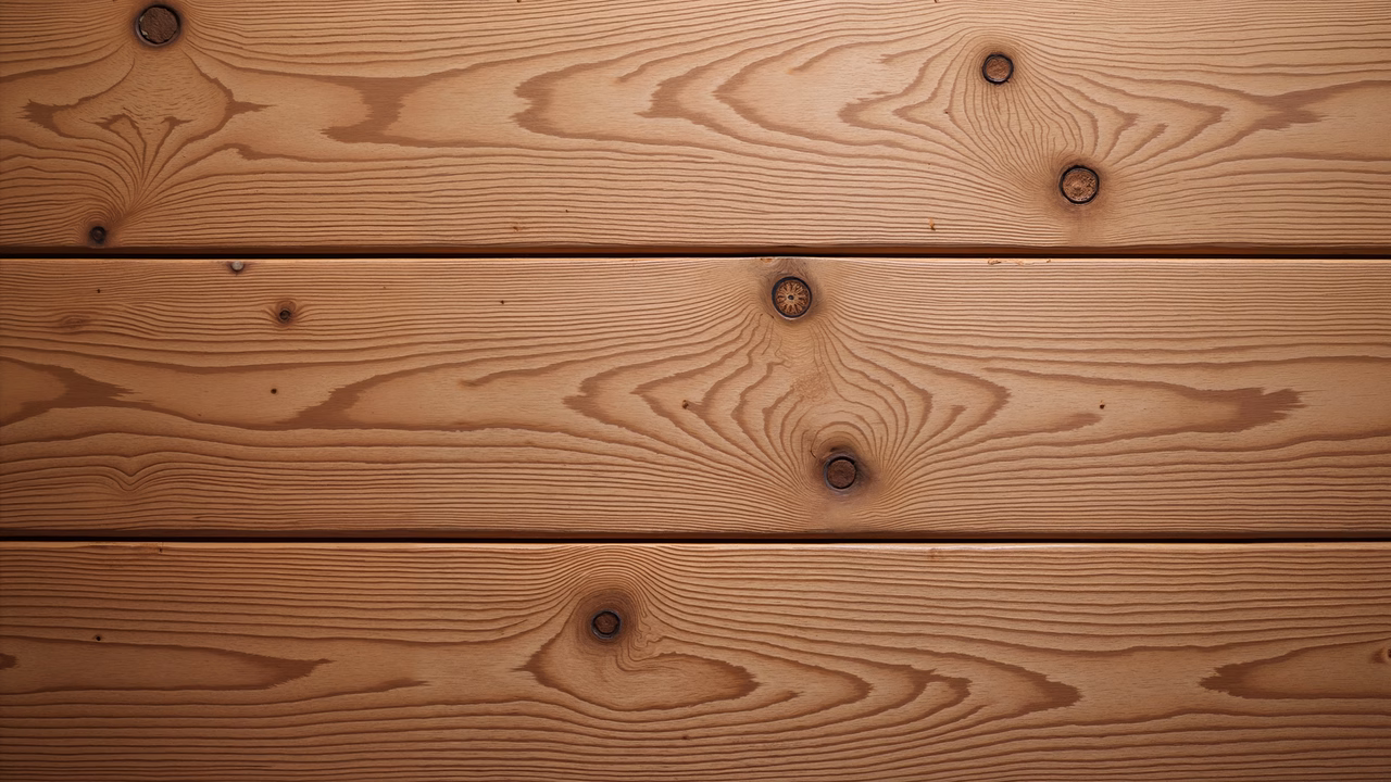 Close-up of wooden planks with natural grain patterns and knots, evoking rustic charm and warmth.