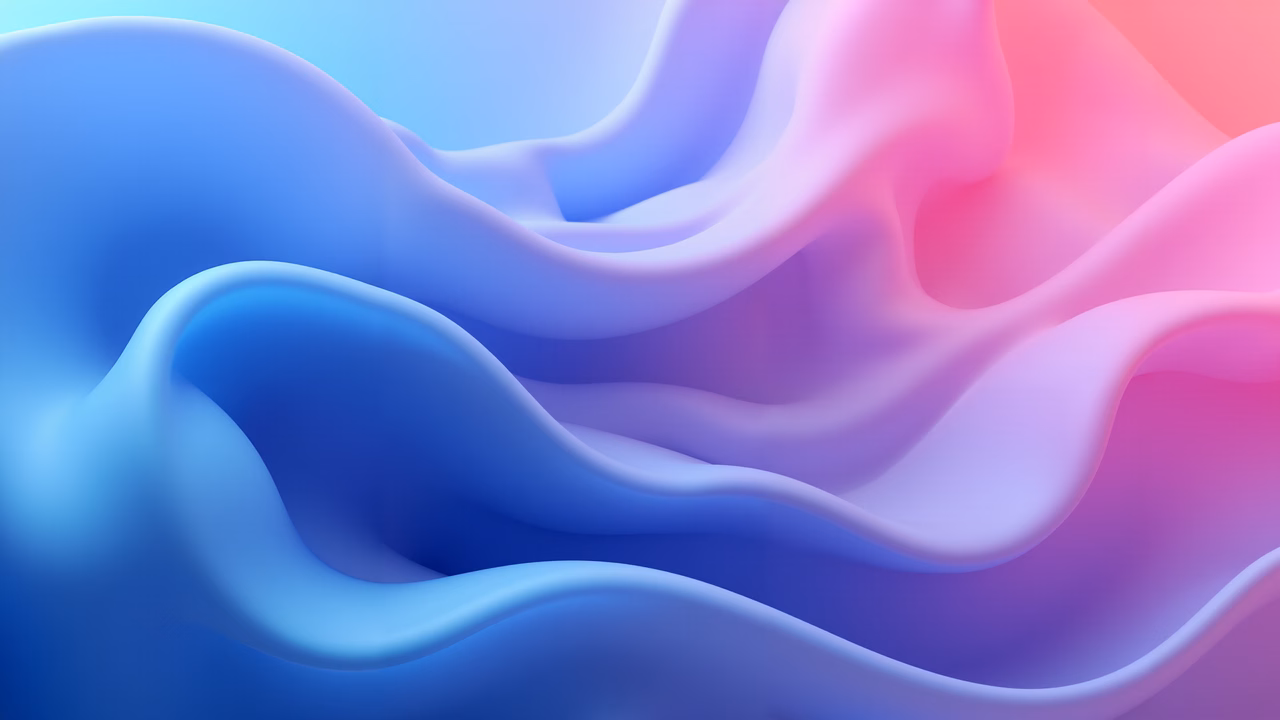 Vibrant abstract waves in blue and pink hues, creating a serene and elegant atmosphere.
