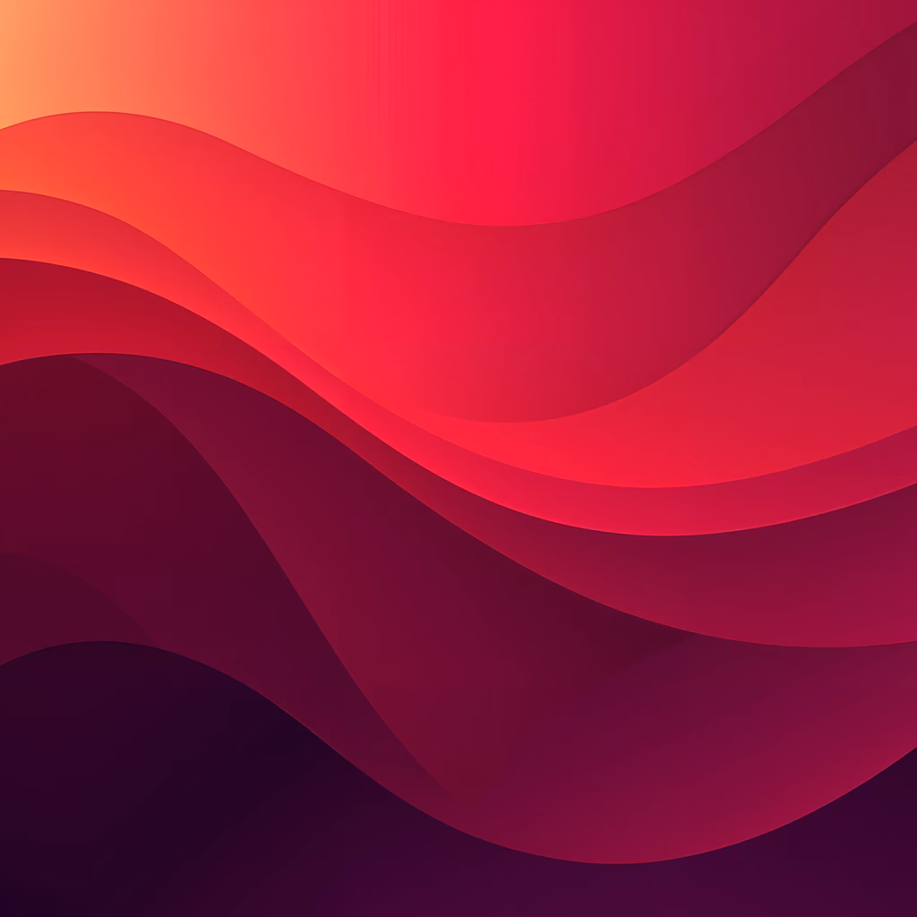 Smooth, flowing waves in vibrant red and purple gradients create a serene abstract artwork.