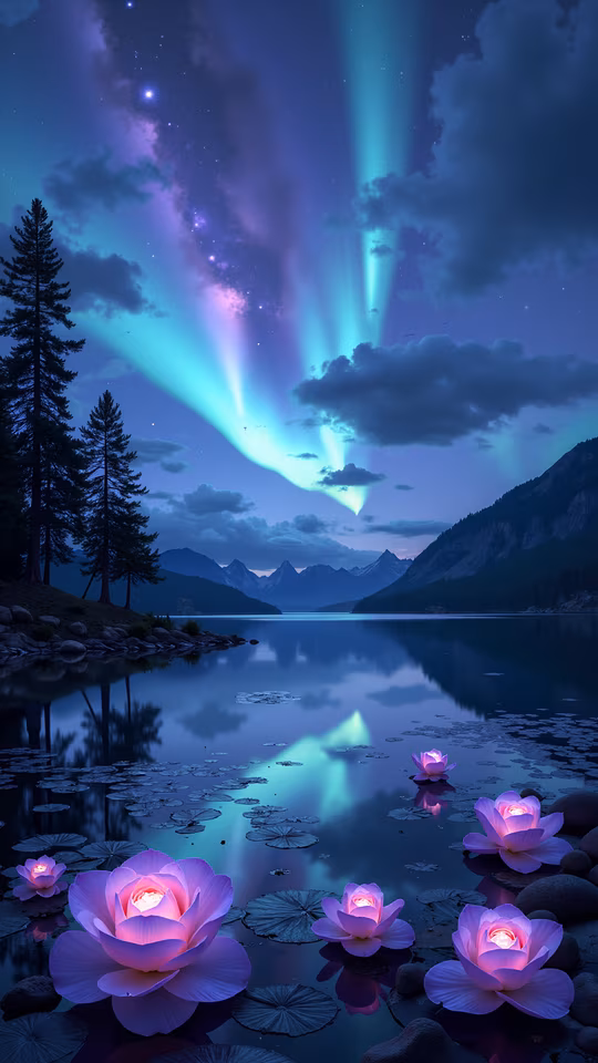 Aurora Over Lotus Lake