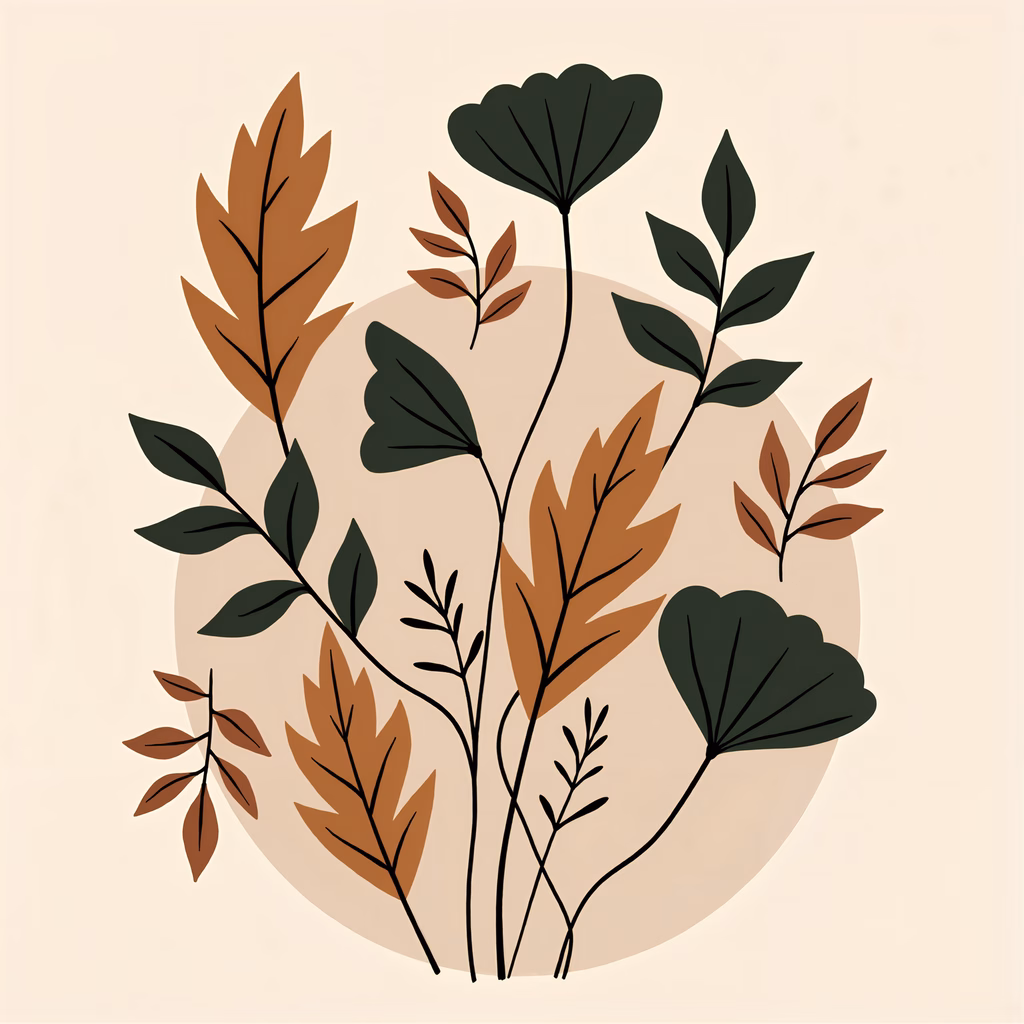 A serene illustration of autumn leaves in warm earth tones, perfect for nature lovers and fall enthusiasts.
