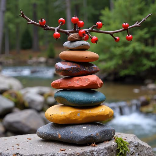 Balanced Stones with Berries