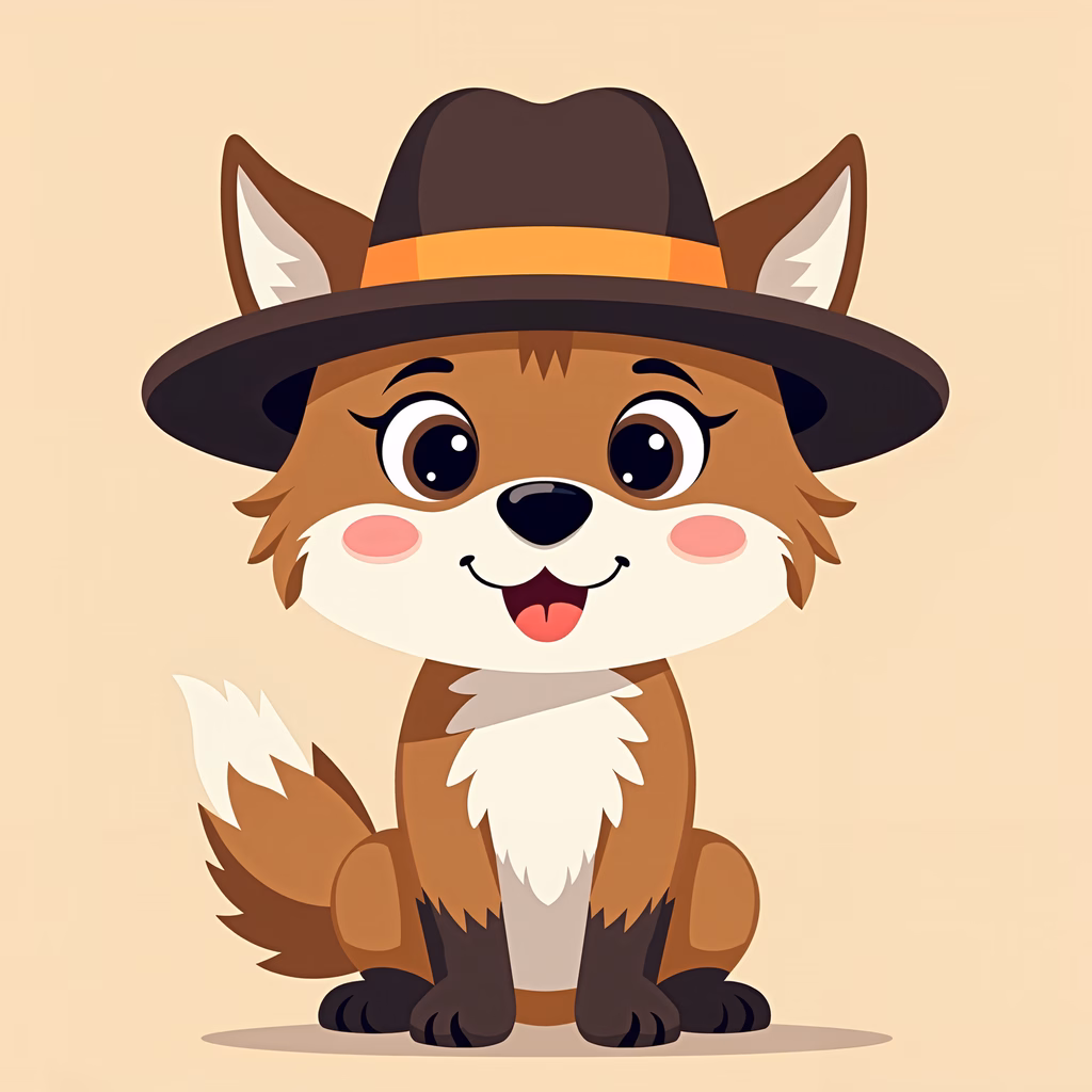 A cute cartoon fox detective with a detective hat, perfect for children's stories!