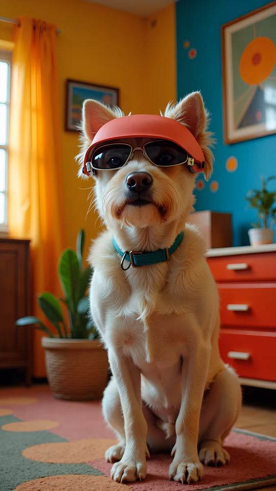 Cool Canine in Retro Helmet
