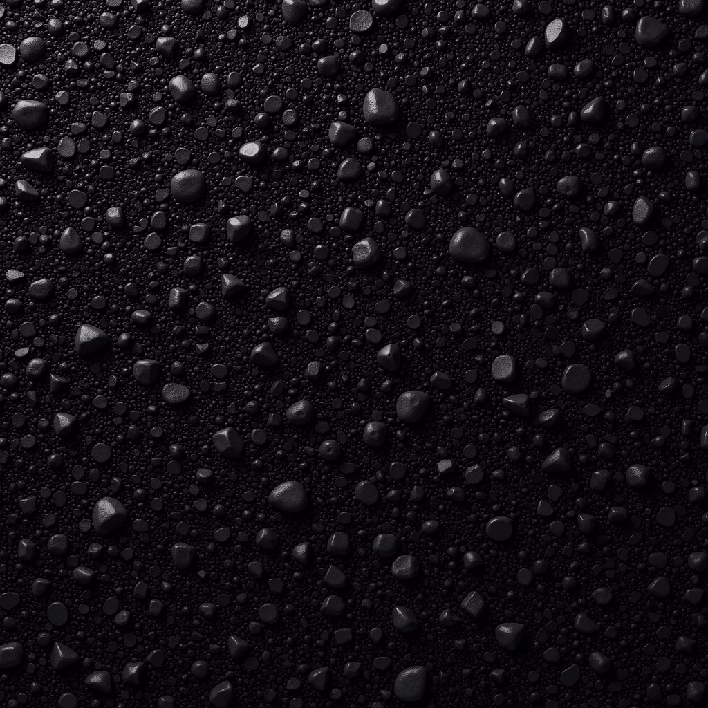 Close-up of droplets on a dark surface, creating a textured and reflective effect.