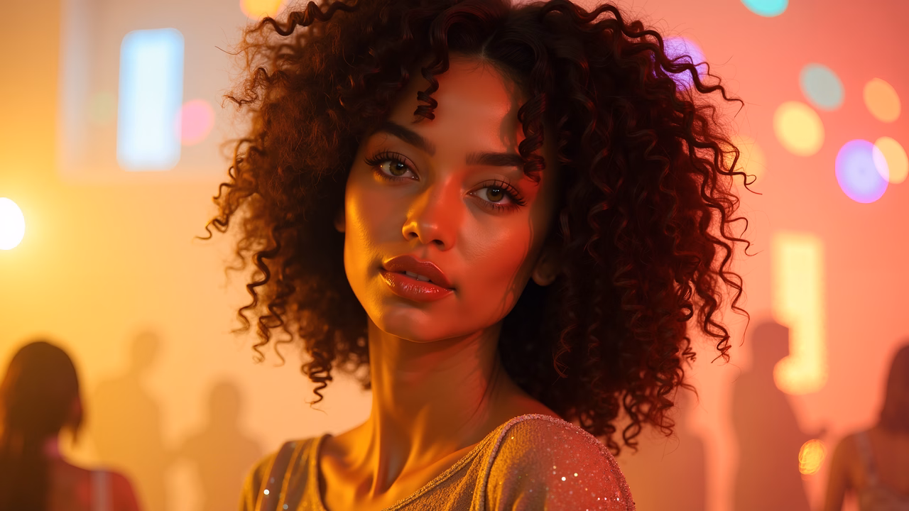 Vibrant nightlife scene with neon lights and dynamic colors.