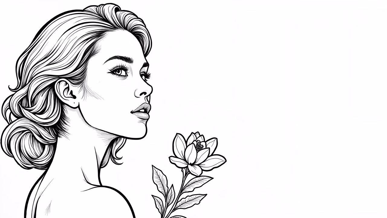 Elegant woman with lotus, serene portrait illustration