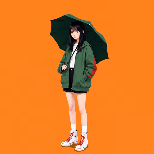 Girl with Green Umbrella