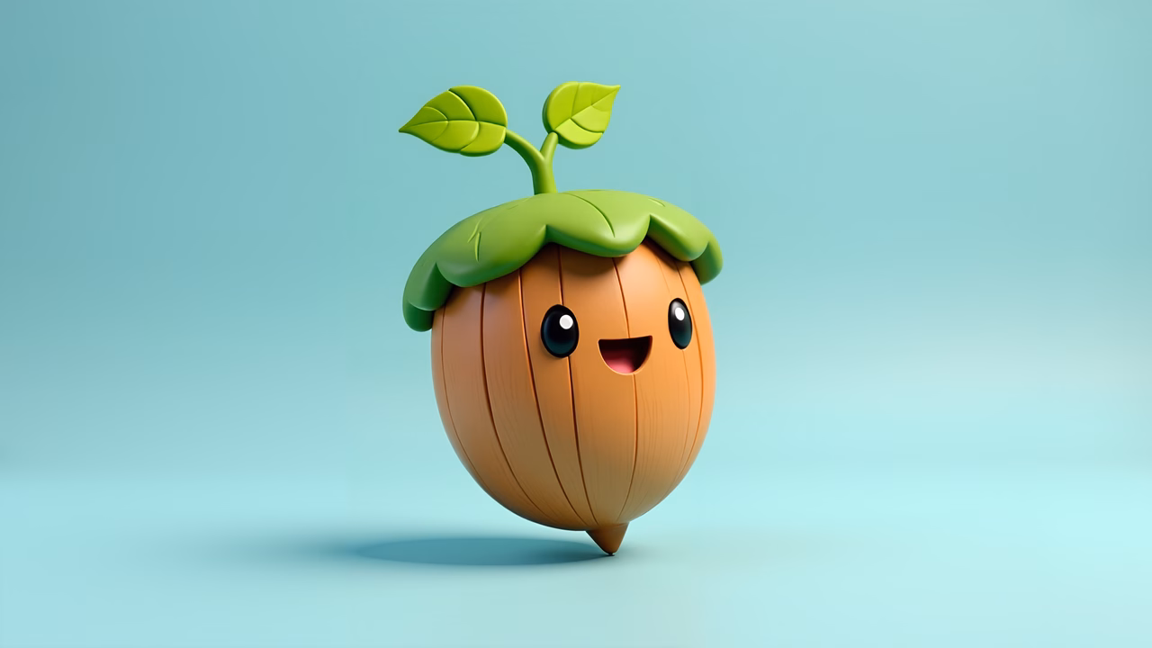 A cute acorn character with a happy expression, perfect for children's art.