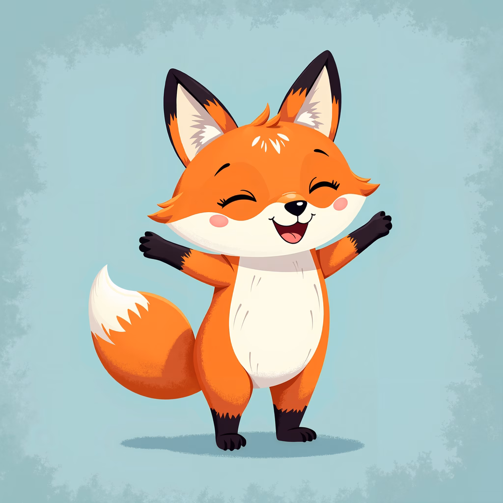 A happy, playful fox in a cheerful illustration.