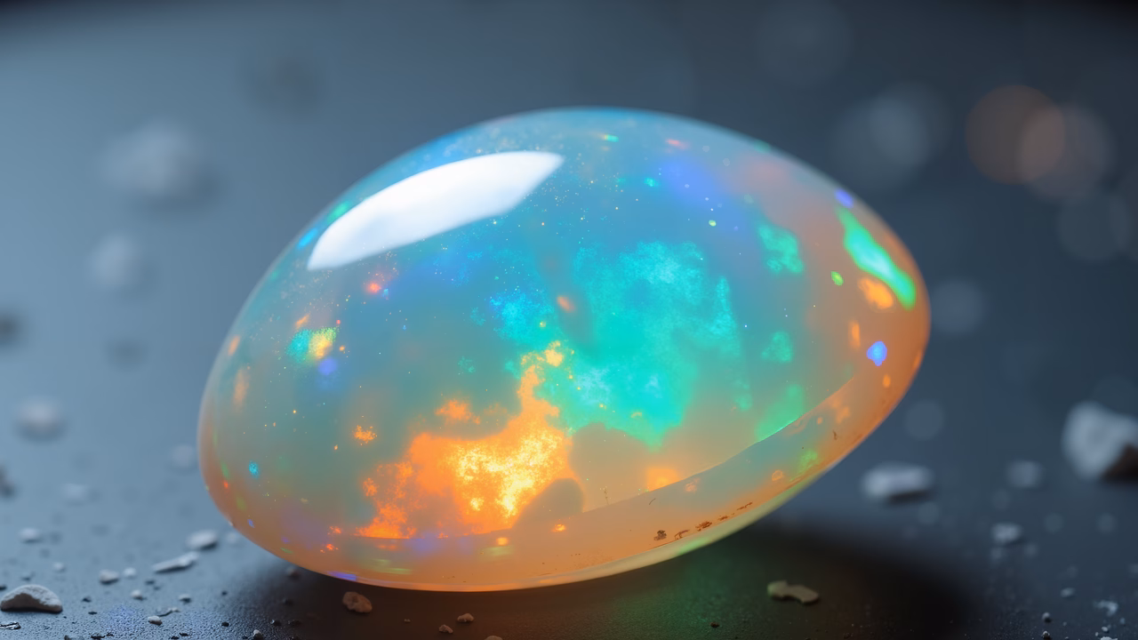Iridescent opal gemstone with vibrant colors and enchanting atmosphere.