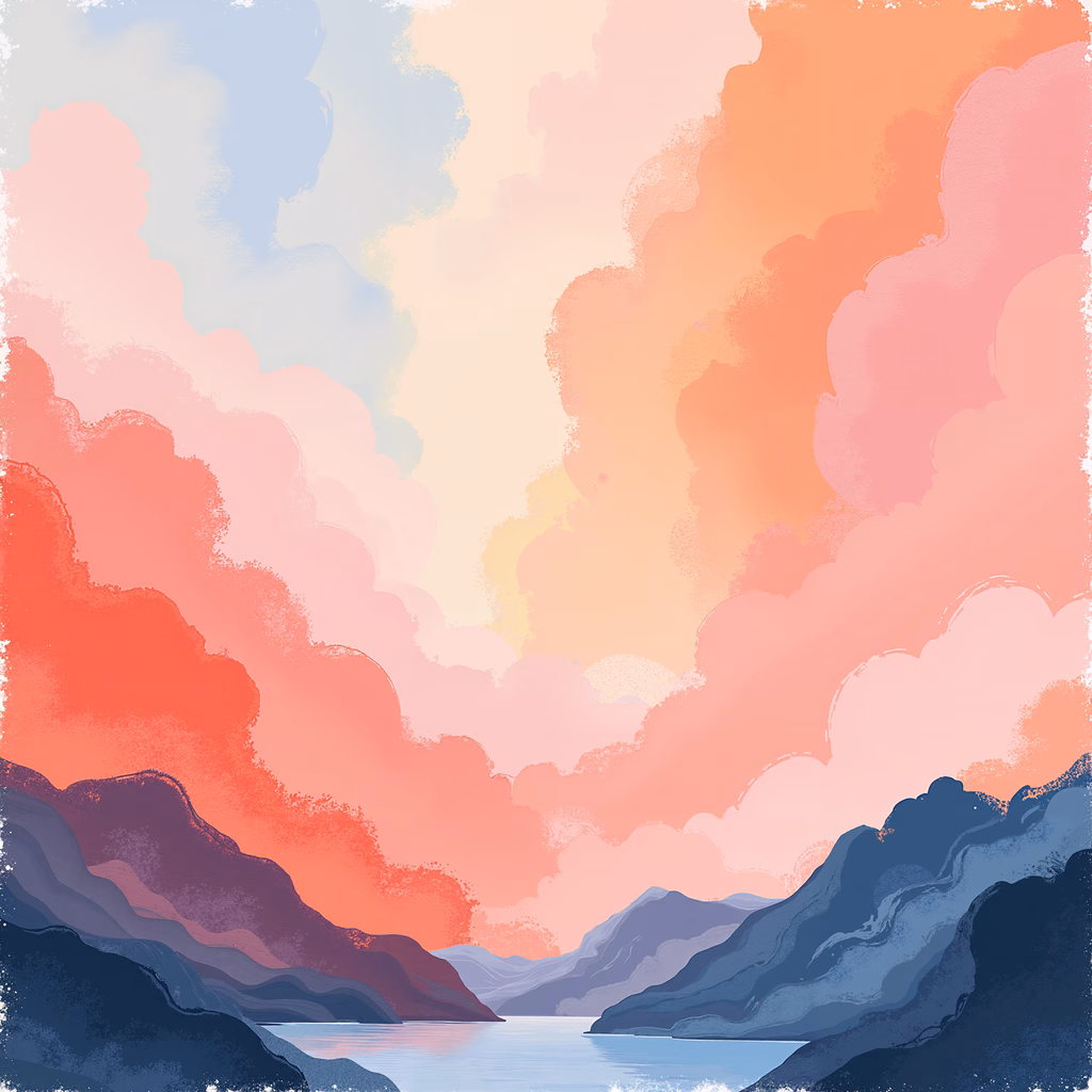 A peaceful pastel-colored landscape with soft gradients and muted tones.