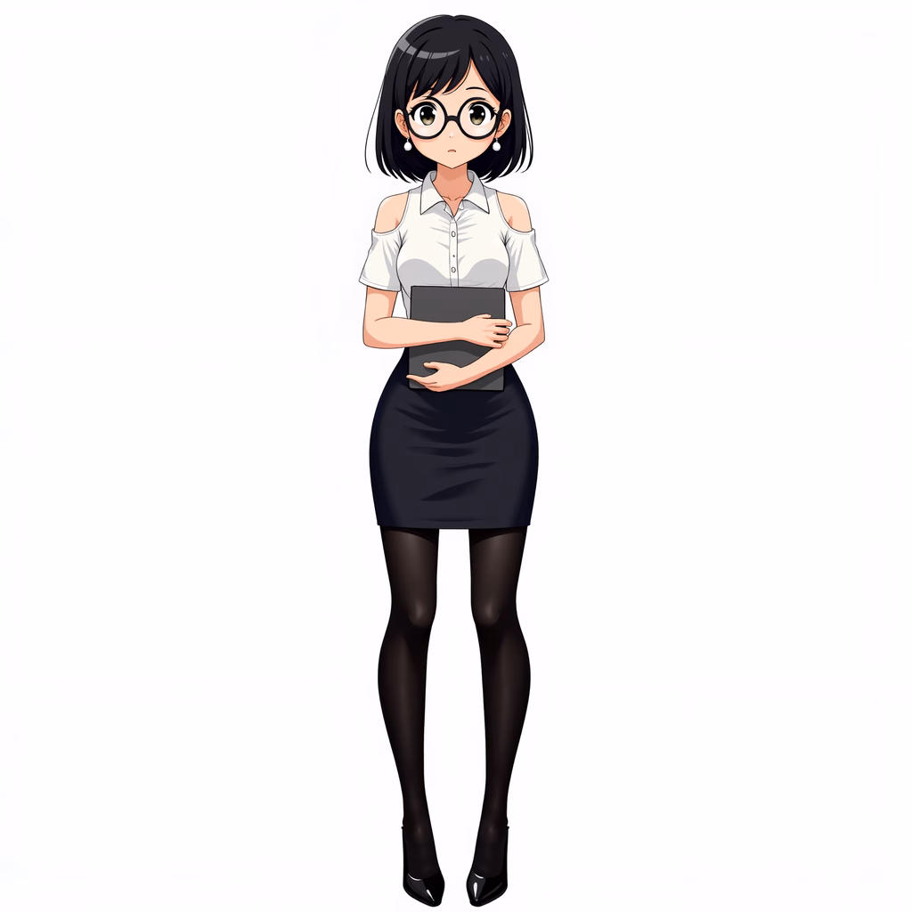 Professional cartoon character holding a folder, dressed in formal attire.