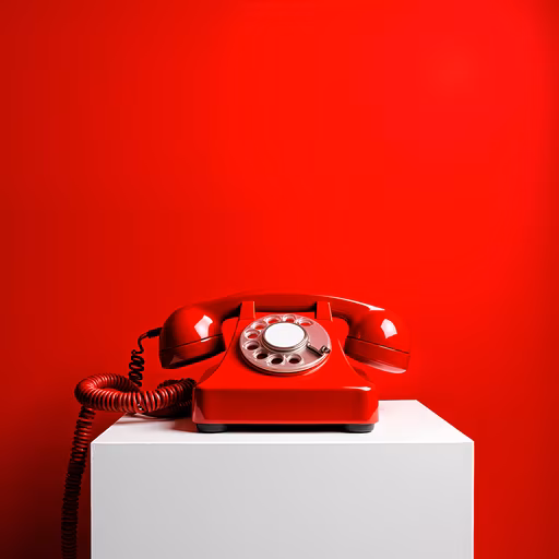Red Telephone on White Podium
