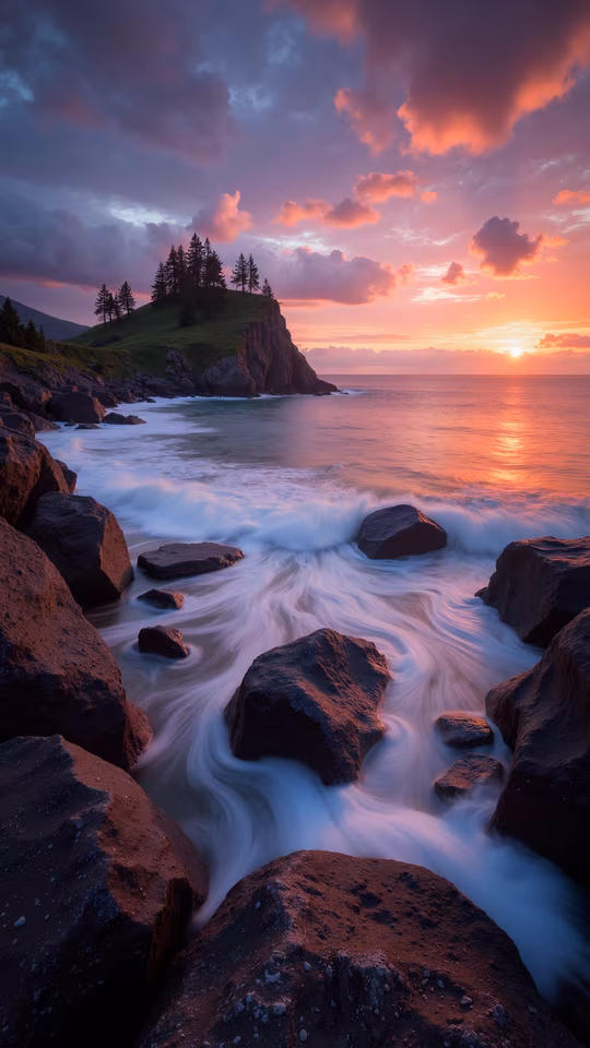 Sunset Over Rocky Coast