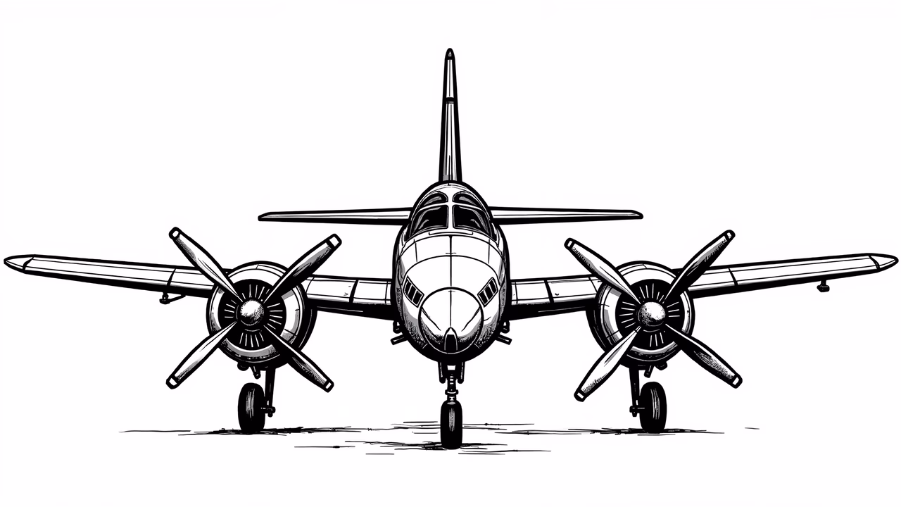 Vintage airplane illustration with detailed black-and-white design.