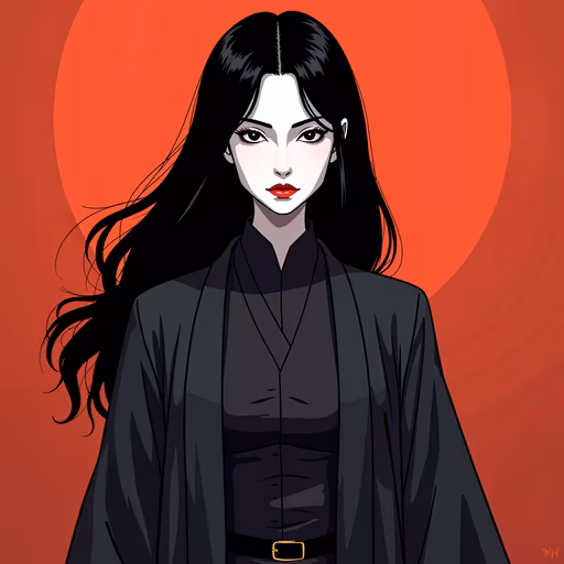 Woman in Black Kimono