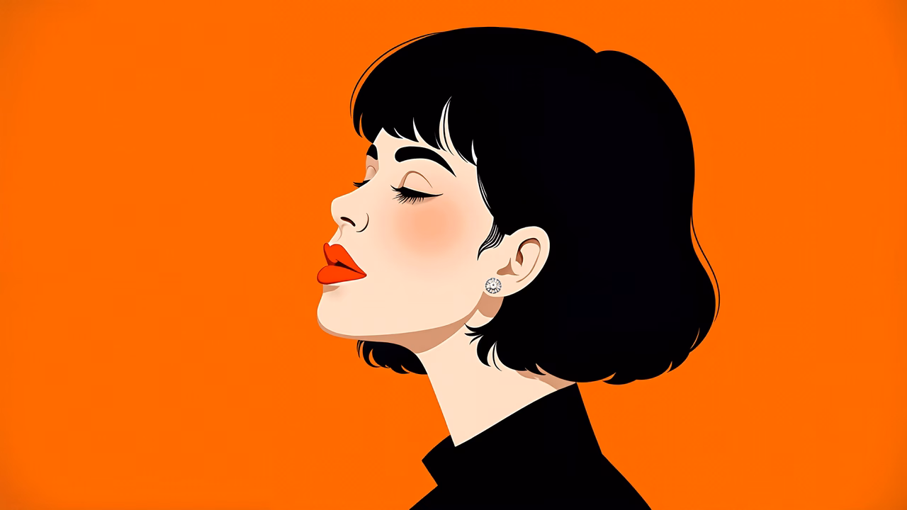 Audrey Hepburn's serene moment captured in a minimalist illustration style.