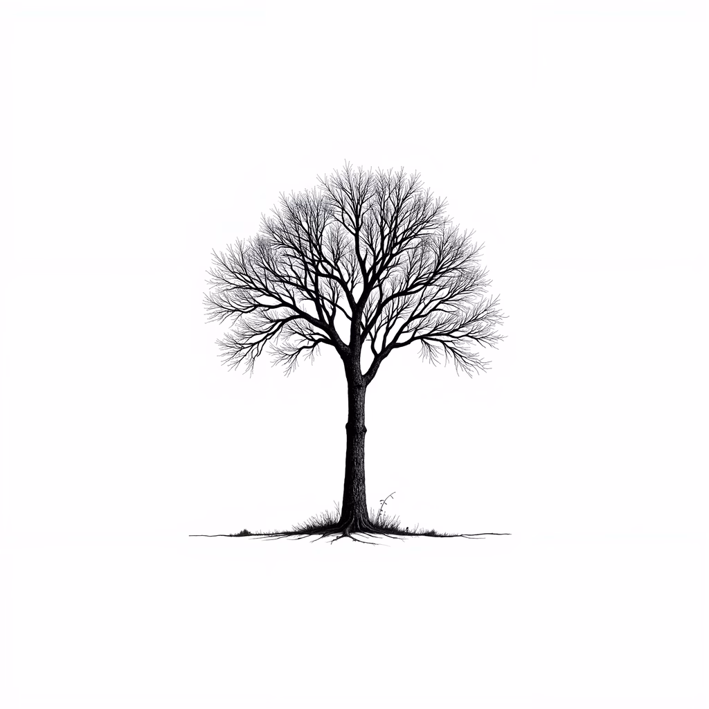 Minimalist black tree silhouette on white background