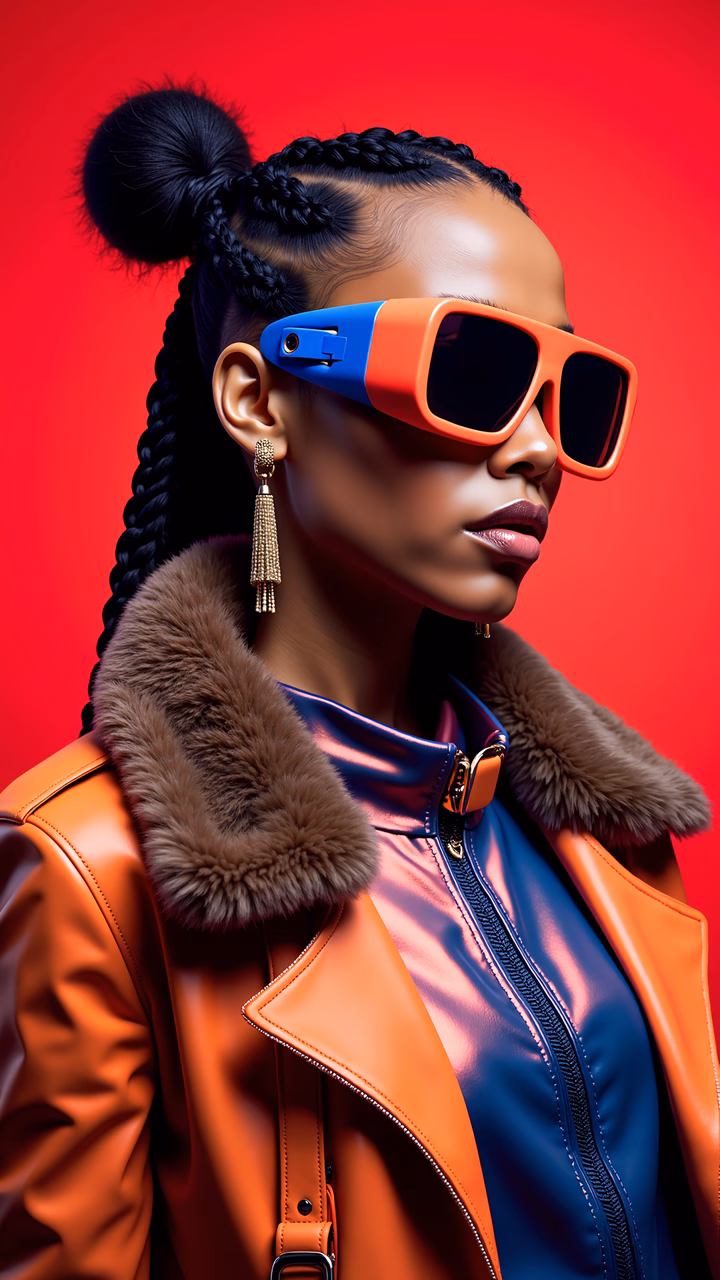 Vibrant fashion portrait with bold colors and accessories.