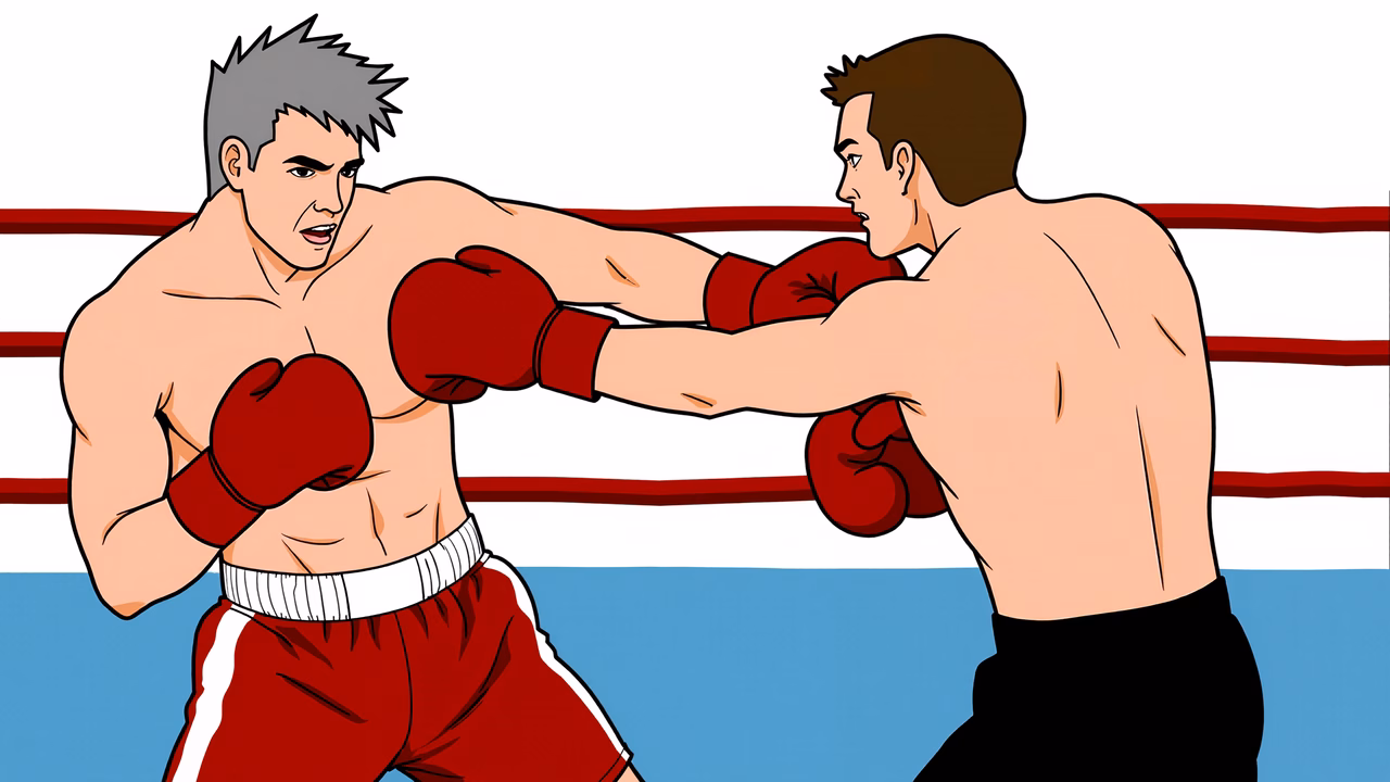 Vibrant boxing match illustration featuring two fighters in action.