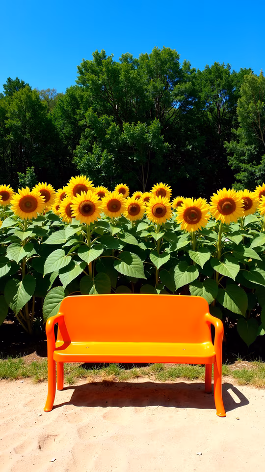 Bright Bench Among Sunflowers