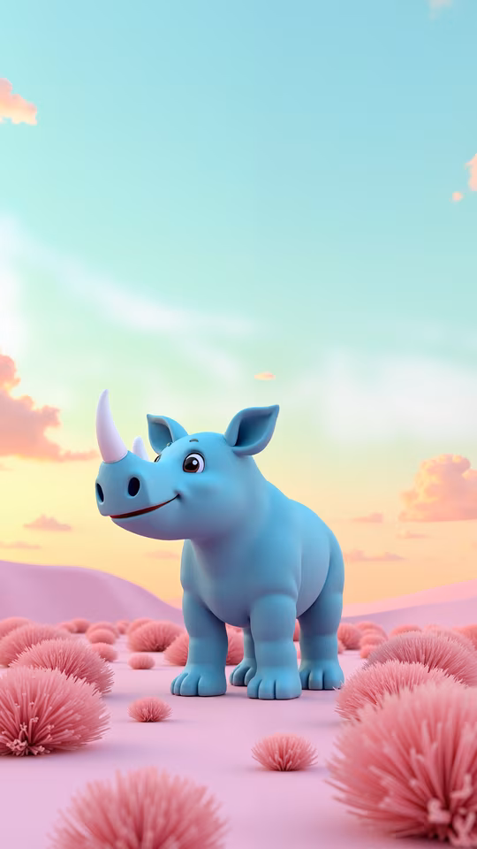 Cartoon Rhino in Pastel Paradise