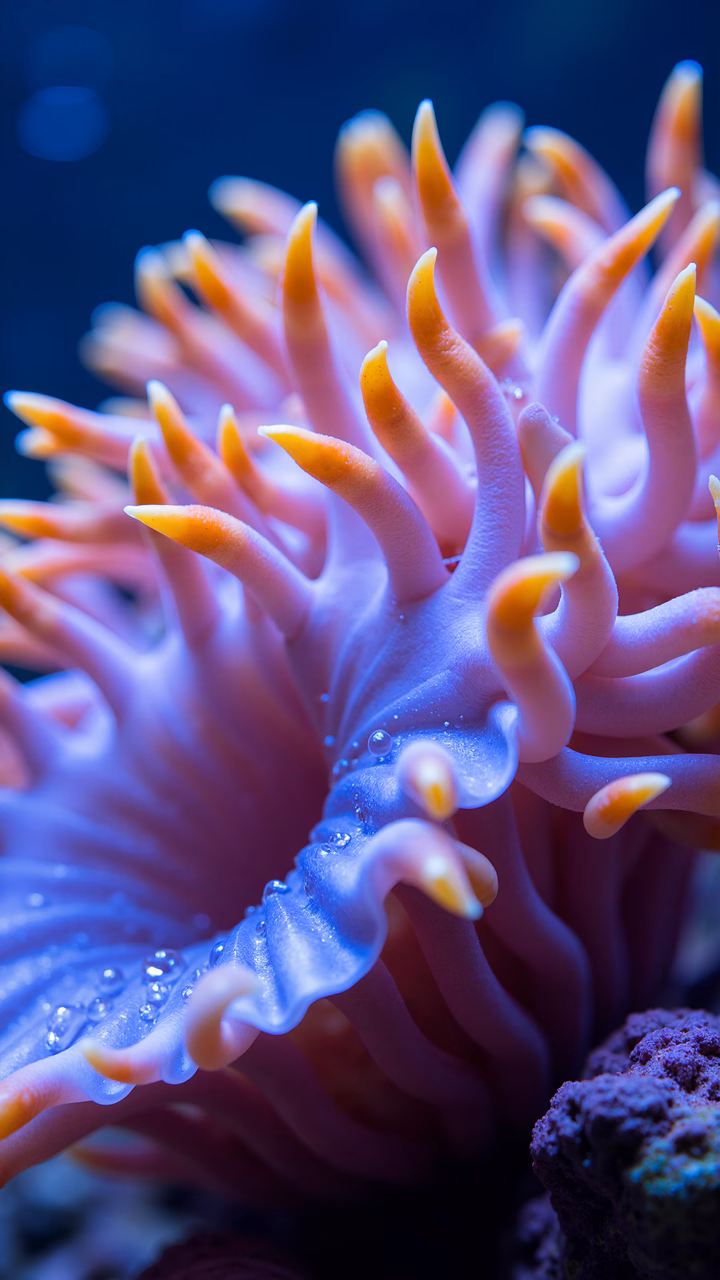Close-up of colorful coral with intricate textures and soft lighting.
