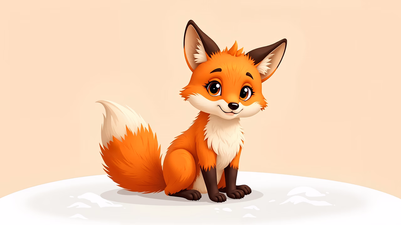 A cute, cartoon-style fox sitting on a snowy surface, perfect for children's art.