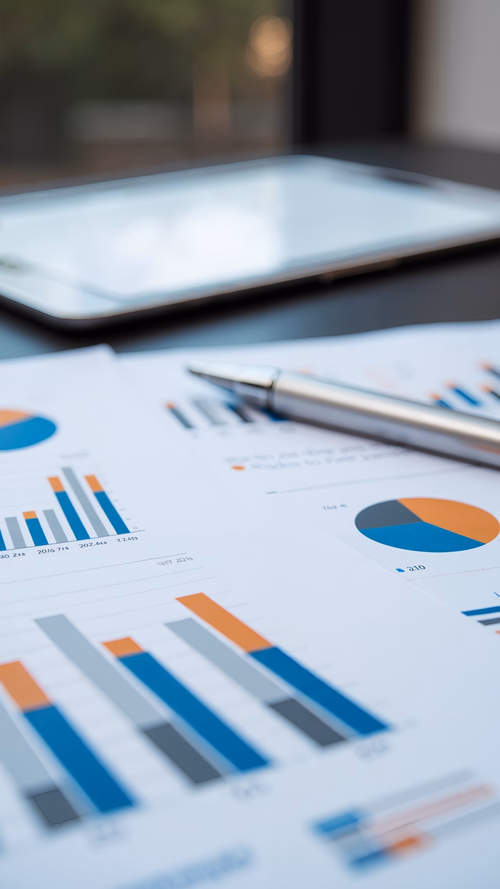 Close-up of detailed financial charts and graphs in a professional office setting.