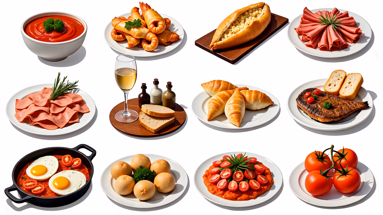 A colorful array of food dishes, perfect for food enthusiasts and photographers alike.
