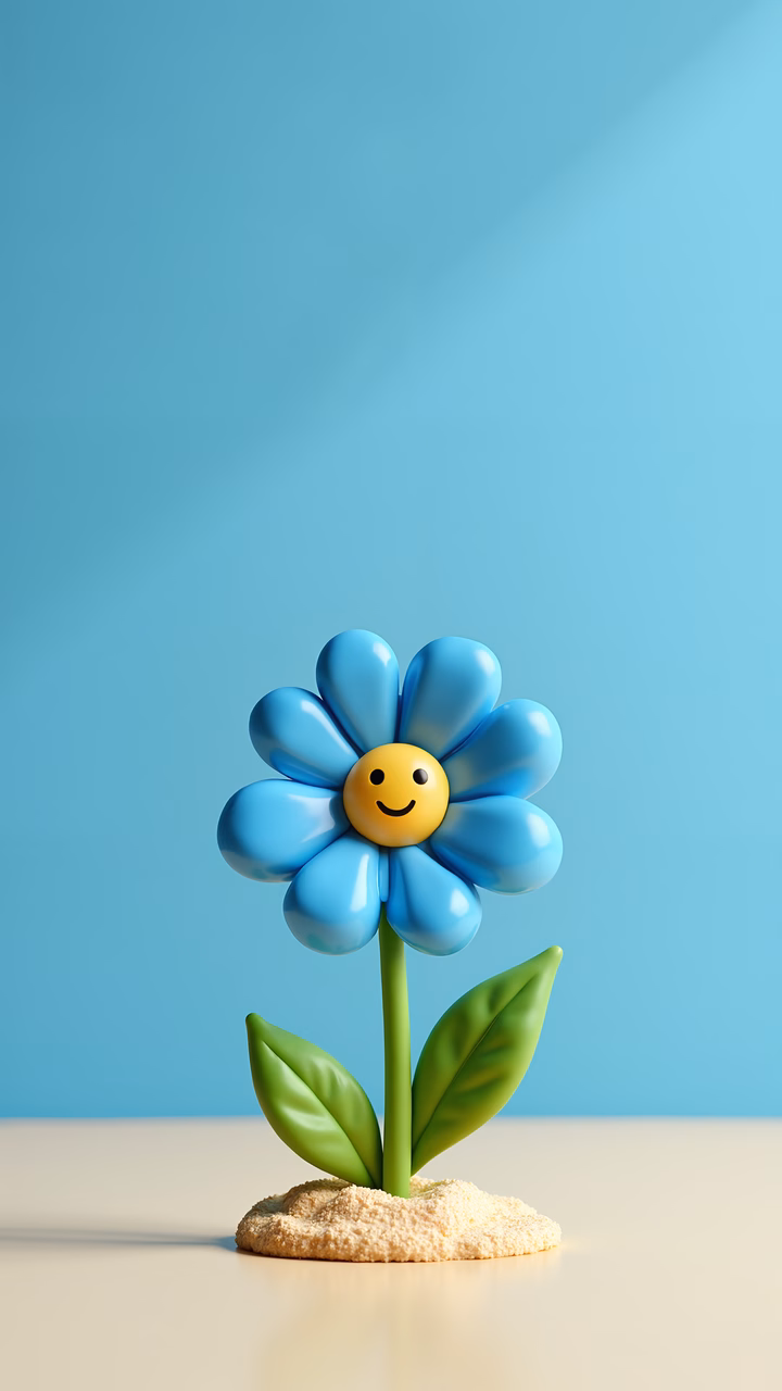 A bright, smiling blue flower on a simple background, perfect for kids' spaces.