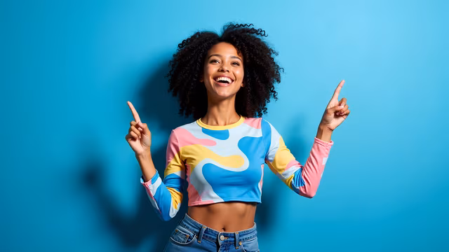 Happy Woman Pointing Up